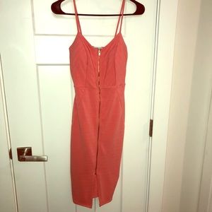 Zip front midi dress, salmon/peach color